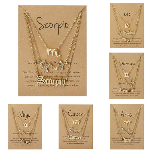 12 Zodiac Sign Necklace - 12 Constellation Pendant/ Chain/ Choker With Cardboard Card